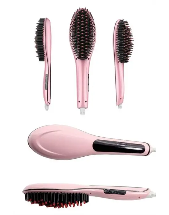 Elektrikli Saç Düzleştirici Tarak Saç Düzleştirici Fırça Sıkı Dişli Pembe