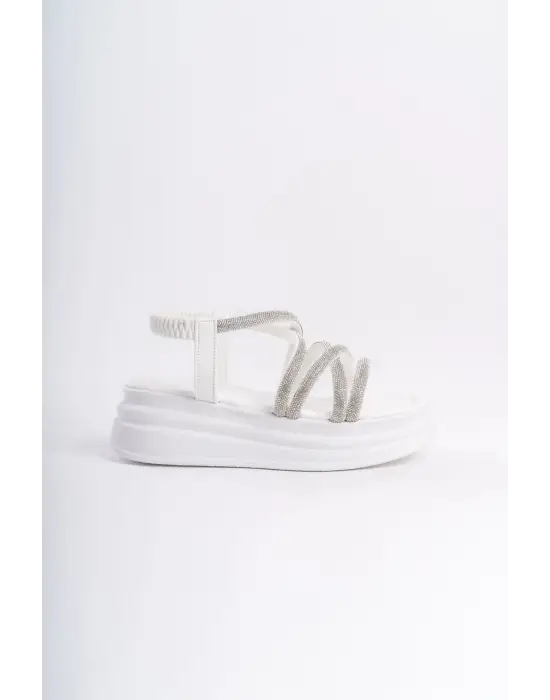 Rahat Lastikli Şeritli Bayan Sandalet