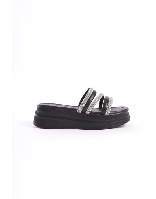 Modern Şeritli Topuklu Terlik