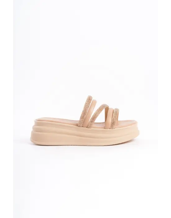 Rahat Şeritli Taşlı Düz Topuklu Bayan Terlik