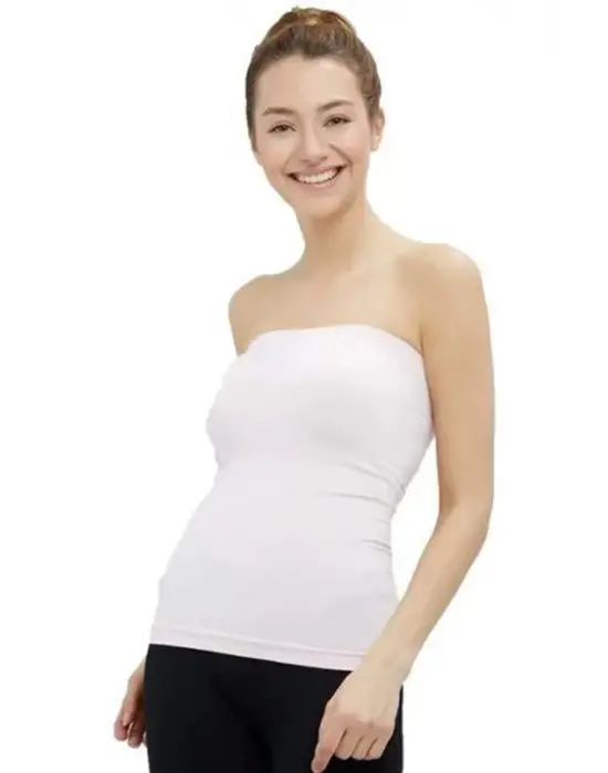 Omarı Dikişsiz Beyaz Askısız Kadın Atlet