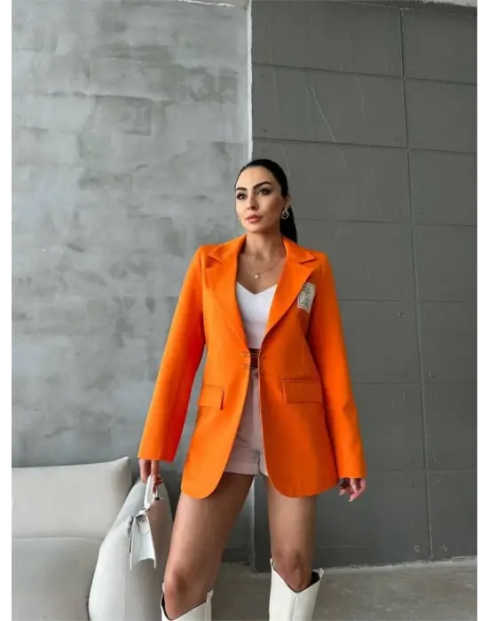 Omarı Çengelli İğne Detaylı Ceket - Turuncu