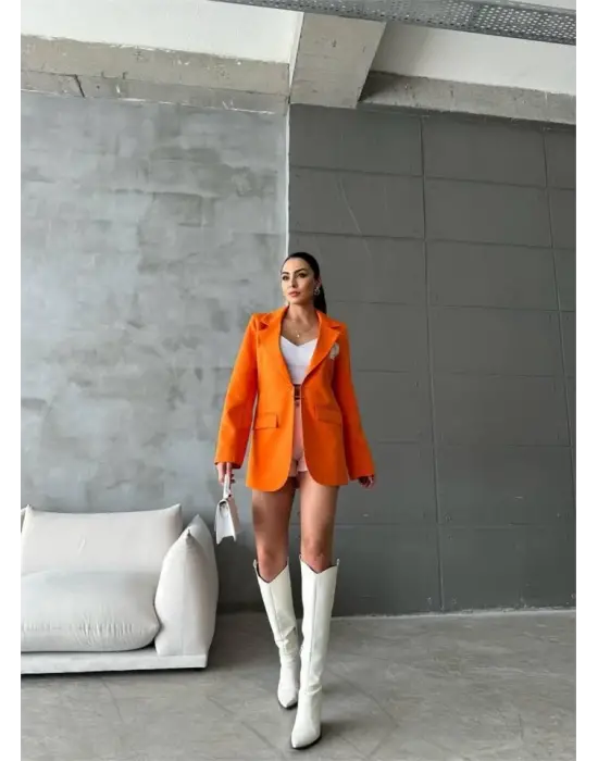 Omarı Çengelli İğne Detaylı Ceket - Turuncu
