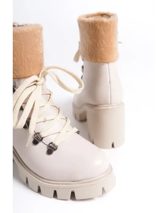 Modern Fermuarlı Bağcıklı Kısa Topuklu Bayan Bot