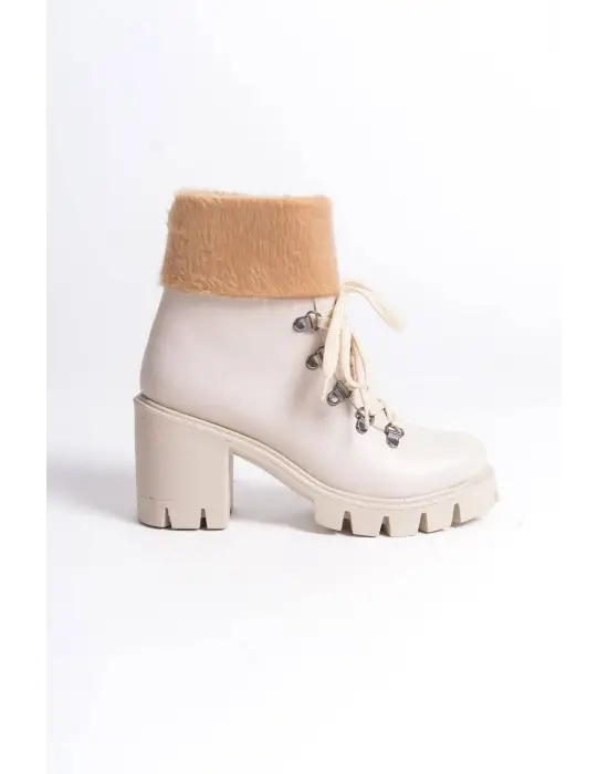 Modern Fermuarlı Bağcıklı Kısa Topuklu Bayan Bot