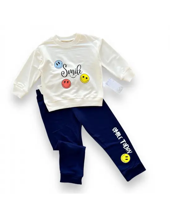 Omarı Emoje Baskılı Lacivert Bebek Erkek Takımı