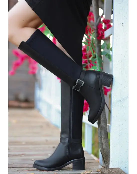 Emrat Siyah Cilt Topuklu Çizme