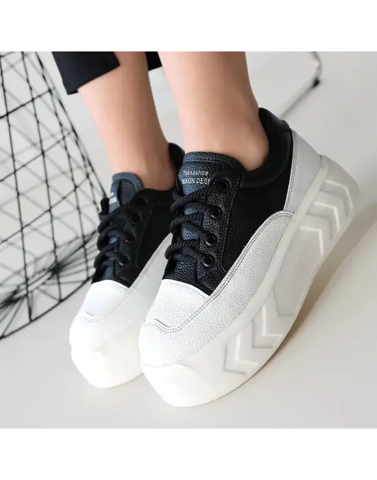 Emwa Siyah Cilt Bağcıklı Spor Ayakkabı