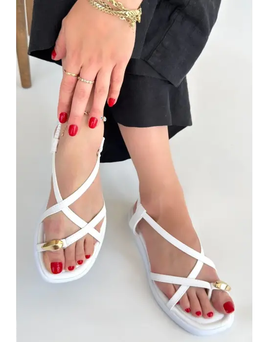 Enjali Beyaz Cilt Sandalet