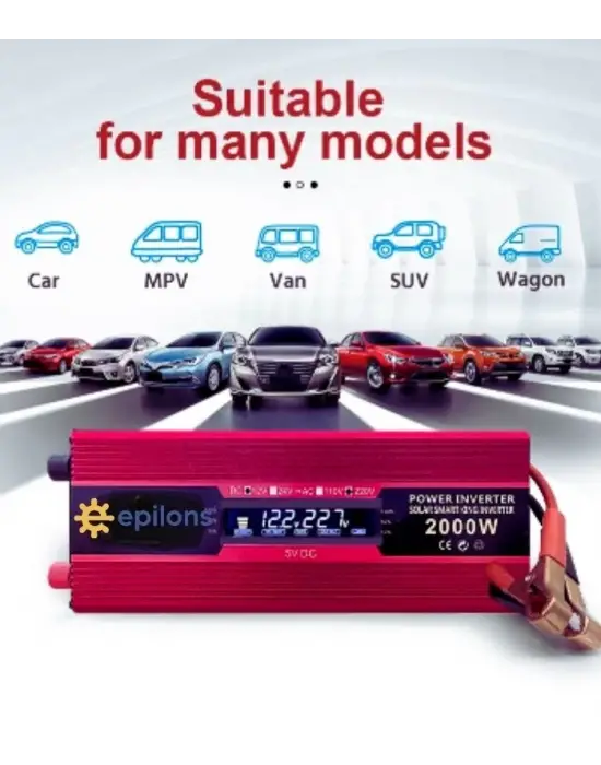 Epilons 12v 2000w Modifiye Sınus İnverter 220v Dijital Göstergeli- Taşınabilir Güç Kaynağı