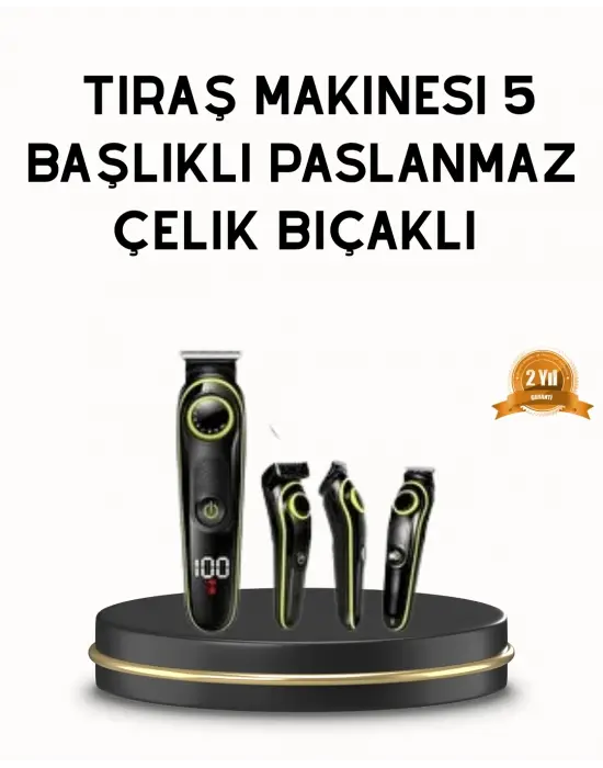 Erkek Bakım Seti 5’i 1 Arada Şarjlı Paslanmaz Çelik Başlıklı