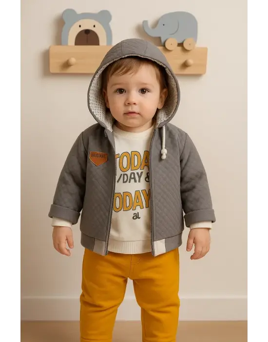 Erkek Bebek Today Baskılı Yağmurluk 3lü Takım