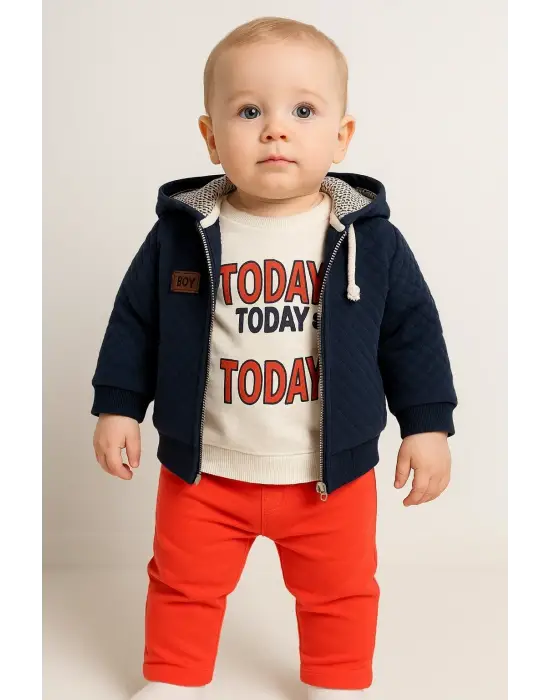 Erkek Bebek Today Baskılı Yağmurluk 3lü Takım