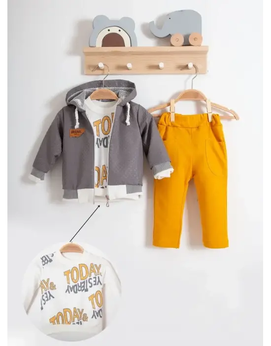 Erkek Bebek Today Baskılı Yağmurluk 3lü Takım