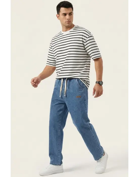Modern Erkek Baggy Jean Pantolon - Lacivert