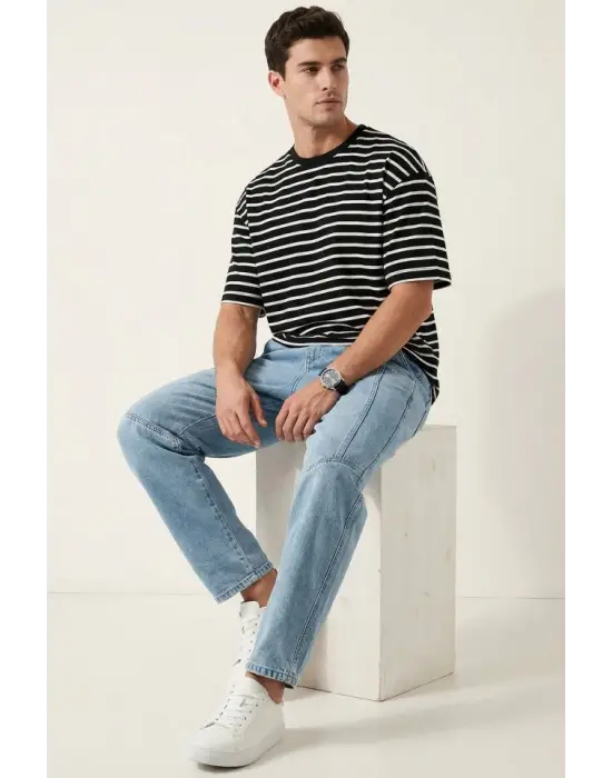 Erkek Rahat Kesim Baggy Jean Pantolon 30074 - Mavi