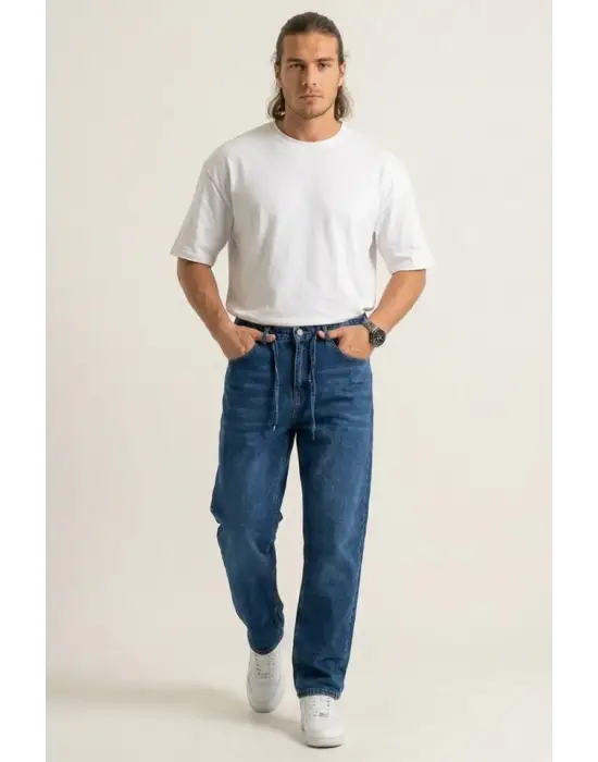 Modern Erkek Baggy Jean Pantolon - Lacivert