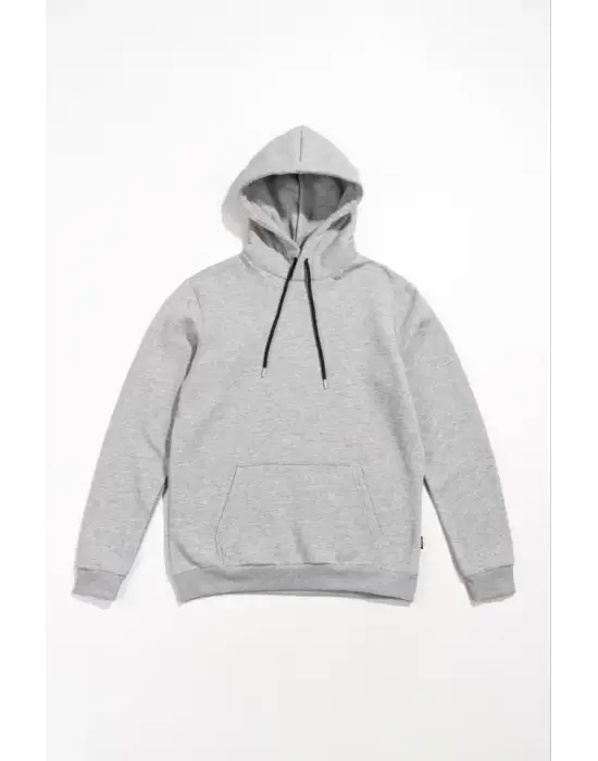Erkek Uzun Kol Kapşonlu Basic Sweatshirt Hoodie - Gri