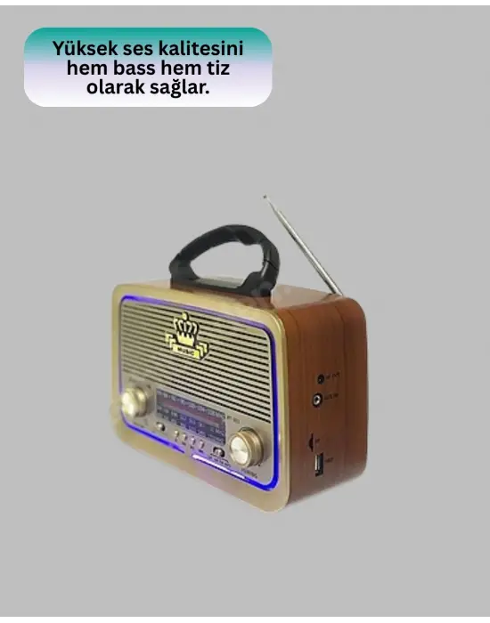 Eskitme Tasarımlı Ahşap Bluetooth Radyo Led Aydınlatmalı