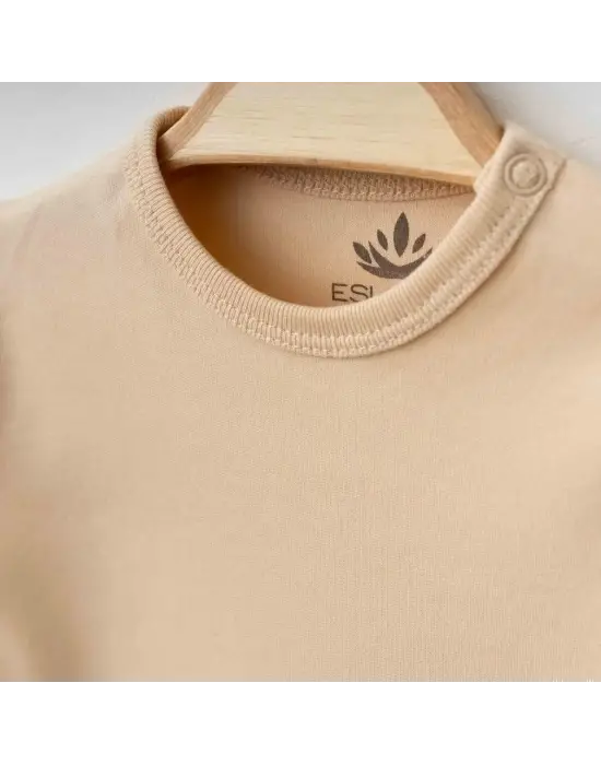 Omarı Yumuşak Pamuklu Bej Bebek Tulum Seti