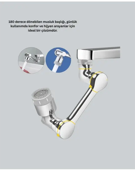 Esnek 1080° Musluk Başlığı 3 Eklemli Hareketli Su Modlu Lavabo Atı