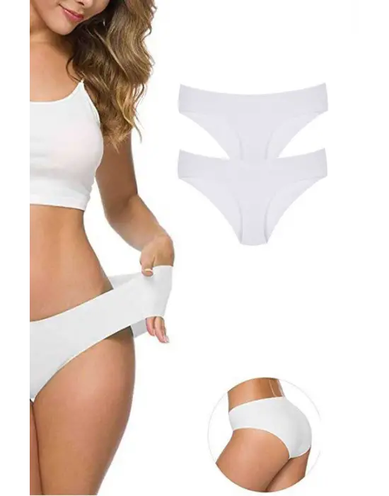 Omarı Esnek Kadın Dikişsiz Lazer Kesim Külot Beyaz