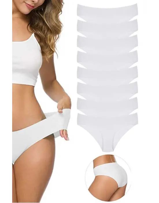 Omarı Dikişsiz Lazer Kesim Esnek Beyaz Külot Seti