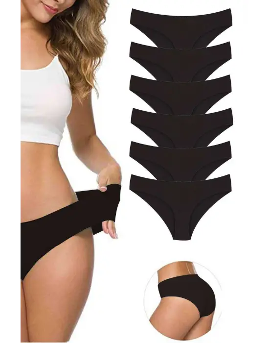 Omarı Esnek Dikişsiz Lazer Kesim Kadın Külot Siyah