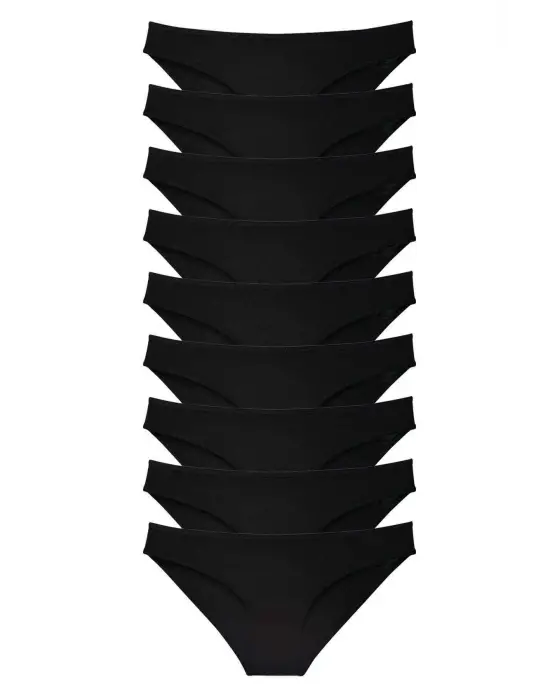 Omarı Süper Eko Likralı Kadın Slip Külot - Siyah Set