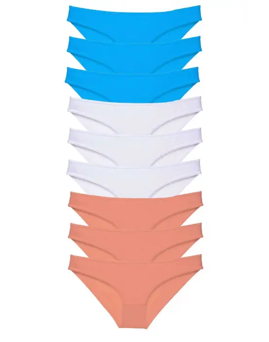 Omarı Yumuşacık Likralı Kadın Slip Külot Seti Pudra Beyaz Mavi