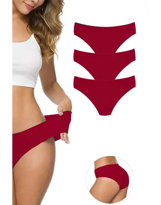 Omarı Dikişsiz Esnek Külot Seti Bordo