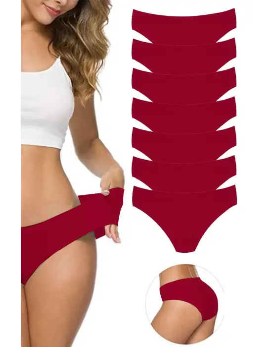 Omarı Esnek ve İz Yapmayan Kadın Dikişsiz Lazer Kesim Külot - Bordo