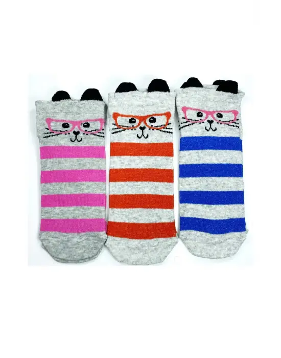 Omarı 3 Boyut Kulaklı Kedi Temalı Kadın Bilek Çorap Seti