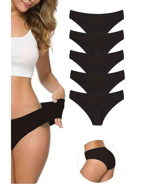 Omarı Esnek ve İz yapmayan Kadın Dikişsiz Lazer Kesim Külot - Siyah