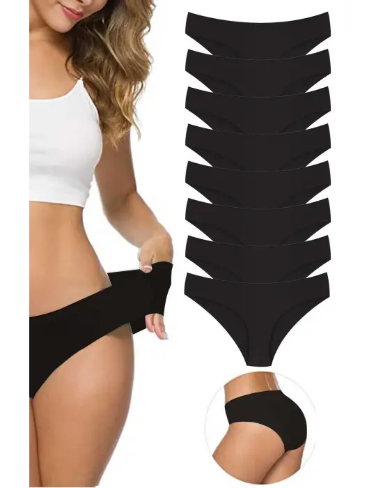 Omarı Esnek ve İz Yapmayan Dikişsiz Kadın Külot - Siyah