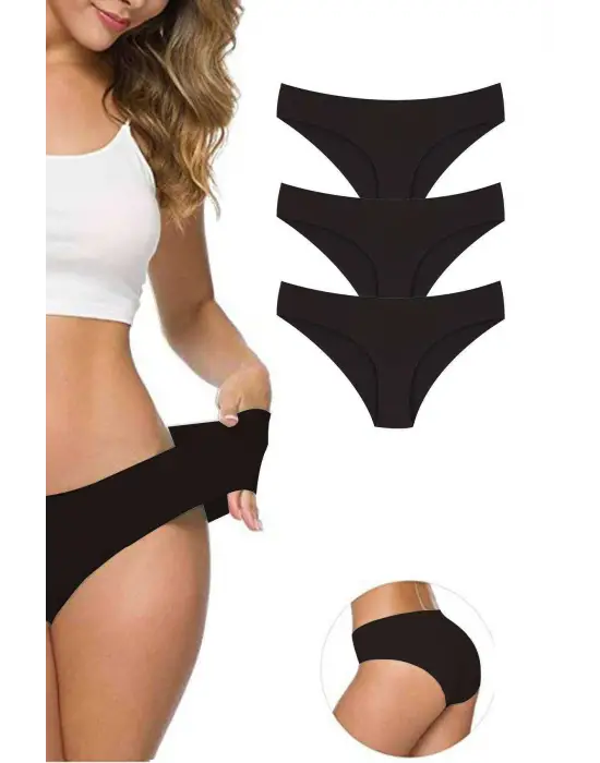 Omarı Esnek ve İz Yapmayan Kadın Dikişsiz Külot - Siyah