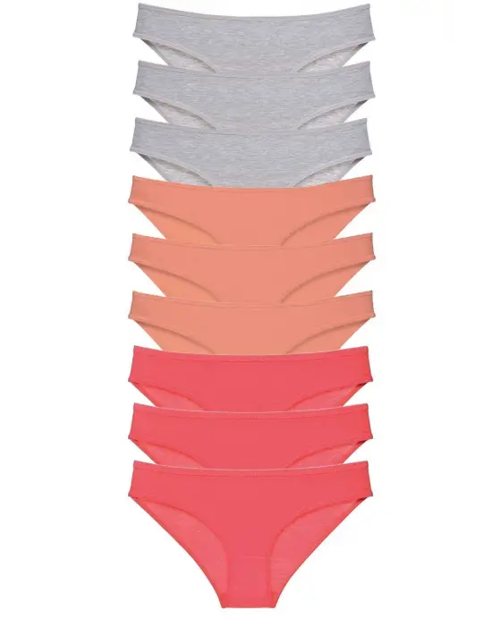 Omarı Yumuşak Likralı Kadın Slip Külot Seti Gri Pudra Fuşya