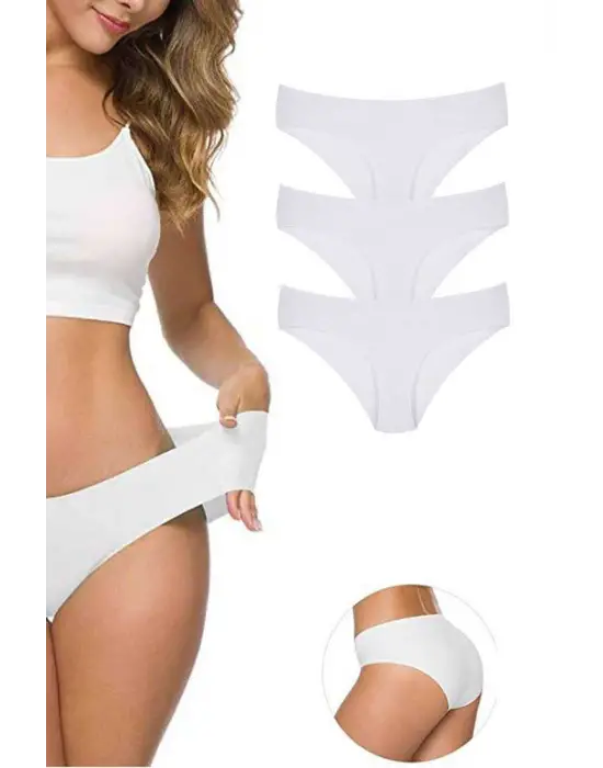 Omarı Esnek Yapısıyla Kadın Dikişsiz Beyaz Külot Seti