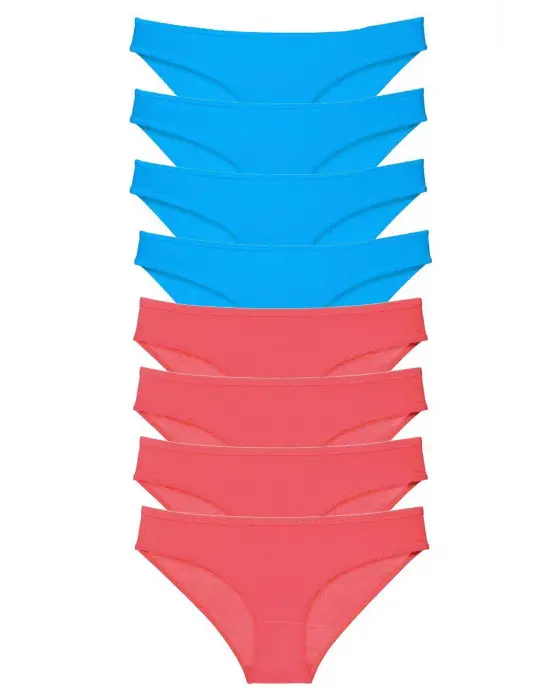 Omarı Yumuşak Likralı Kadın Slip Külot Seti - Fuşya ve Mavi