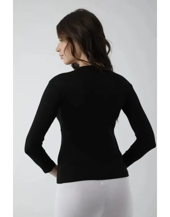 Omarı Siyah Uzun Kol Likralı Bisiklet Yaka Body