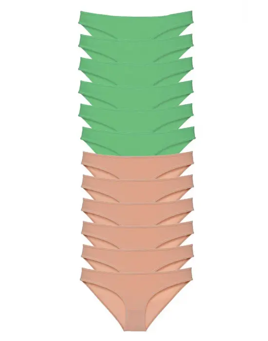 Omarı 12 Adet Yeşil Ten Likralı Kadın Slip Külot Seti