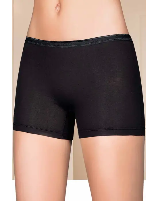 Omarı Esnek ve Rahat Likralı Kadın Boxer Siyah