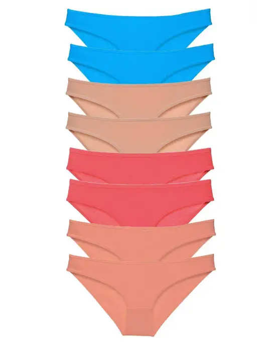 Omarı Likralı Kadın Slip Külot Seti - 8 Adet Renkli Seçenekler