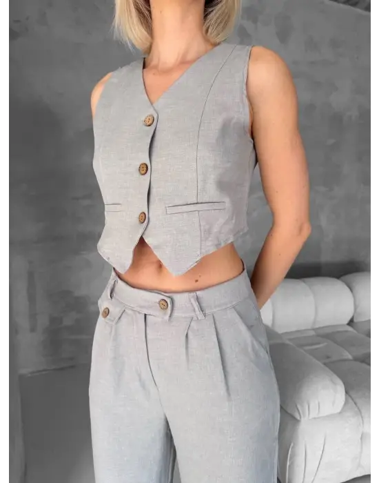 Essential yelek pantolon takım gri s255254