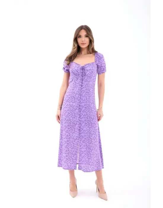 Omarı Çizgili Şifon Elbise