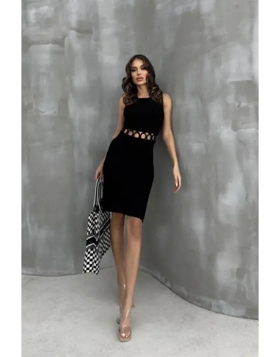 Omarı Şık Çıtçıt Detaylı Mini Elbise