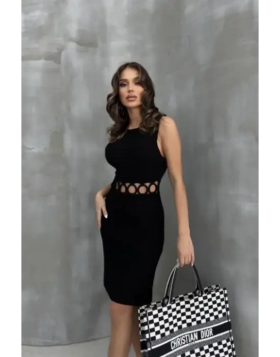 Omarı Şık Çıtçıt Detaylı Mini Elbise