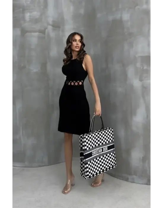 Omarı Şık Çıtçıt Detaylı Mini Elbise