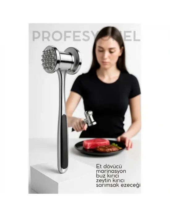Et Dövücü Tokmağı Profesyonel Paslanmaz Çelik Marinasyon Çekici & Zeytin Kırıcı - 22 cm