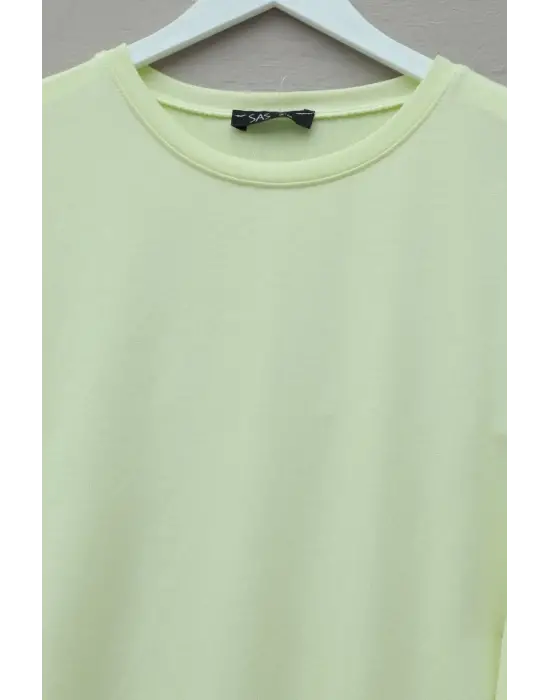 Eteği Kalp Detaylı Yırtmaçlı Salaş Penye Tunik -Açık Sarı